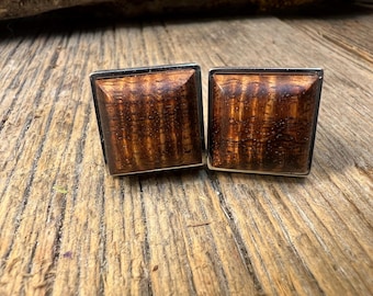 Wood/ Wooden French Cufflinks: Curly Koa, 16/18 mm, square
