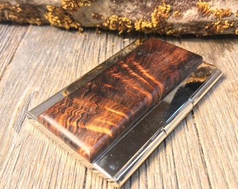 Wood/ Wooden Credit Card/Business Card case/ holder: AAAAA Gallery grade Old Growth Hawaiian Curly Koa Crotch wood