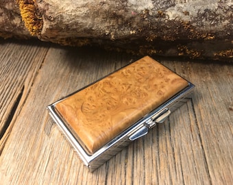 Wood/ Wooden Pill box/ Keepsake container: AAAAA Gallery Madrone Burl, 6 partitions, 2 partitions, 1 compartment