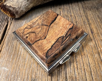 Wood/ Wooden Pill box/ Keepsake container: Spalted Maple Burl, 4 partitions, 1 compartment