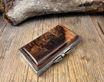 Wood/Wooden Pill box/Storage container: Old Growth Gallery Grade Spalted Antique Florida mahogany, 6 partitions, 2 partitions, 1 compartment