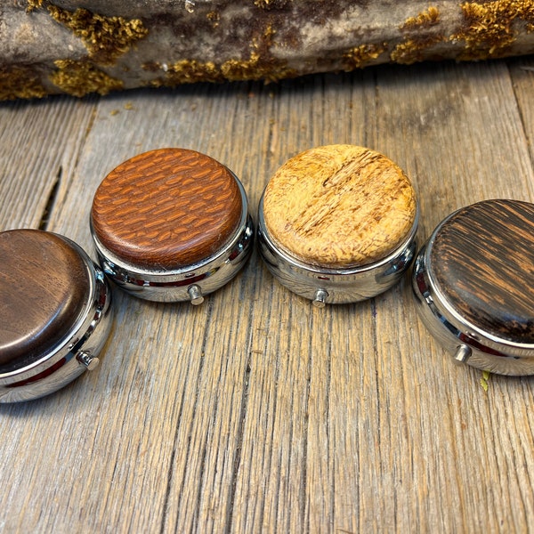 Wood/ Wooden Pill box, keepsake case: AAAAA Gallery Grade exotic and Domestic wood, 3 Compartments, 1 Compartment