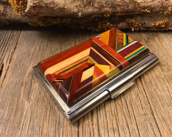 Wood/ Wooden Credit Card/Business Card case/ holder:  Kunterbunt, Multiple natural and colored woods