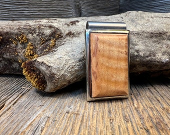 Wood/ Wooden Moneyclip: Curly Maple (Chromed Steel)