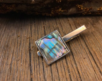 Tie clip: AAAAA Gallery grade Mexican Abalone ( curly cut), 20 mm square