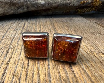 French Cufflinks: Baltic Amber, 14/17 mm, square