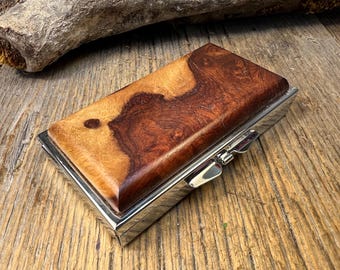 Wood/ Wooden  Pill box/ Keepsake container: AAAAA Amboyna Burl, 6 partitions, 2 partitions, 1 compartment