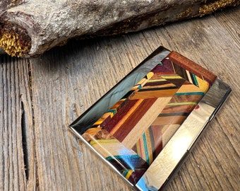 Wood/ Wooden Credit Card/Business Card case/ holder:  Kunterbunt, Multiple natural and colored woods