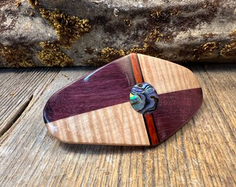 Wood/ wooden Barrette/ Hairclip : Curly maple/ Purple heart ( Medium)