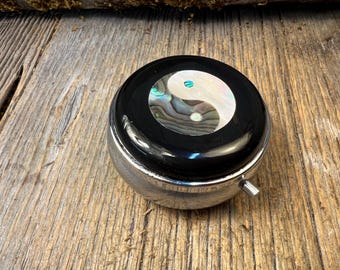Wood/ Wooden Pill box, keepsake case, Gaboon Ebony, Yin and Yang, 3 Compartments, 1 Compartment