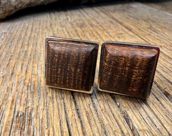 Wood/Wooden French Cufflink: AAAAA Old Growth Curly Koa, square, 16/18 mm