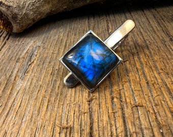 Tie clip: Blue Fire Labradorite, 20 mm, square