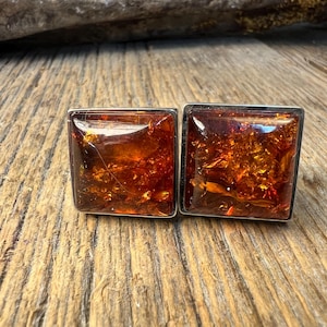 French Cufflinks: Baltic Amber, 16/18 mm, square
