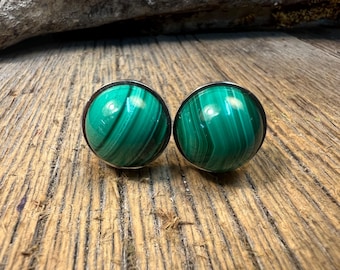 French Cufflinks: AAAAA Egyptian Malachite, 16mm. round