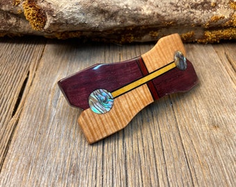 Wood/ Wooden Hair Barrette: Purple heart/ Curly Maple (Medium)