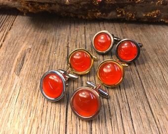 French Cufflink: Red Jade, 15mm, round