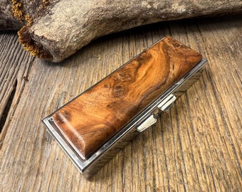 Wood/ Wooden Pill box/ Keepsake container/ Makeup container: Madrone Burl, 2 partitions, 1 compartment