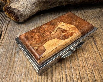 Wood/ Wooden  Pill box/ Keepsake container: AAAAA Amboyna Burl, 6 partitions, 2 partitions, 1 compartment