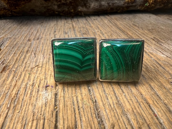 French Cufflinks: AAAAA Egyptian Malachite, 16/18 mm, square