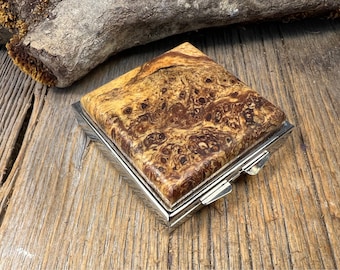 Wood/Wooden Pill box/ Keepsake container/ Make up container/ 4day/ 4 compartment: AAAAA Spalted Birdeye Maple Burl