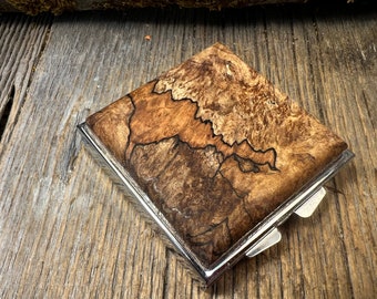 Wood/ Wooden Pill box: AAAA Gallery Grade Spalted Big Leaf Maple Burl, 4 compartments, 1 compartment