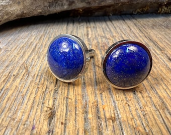 French Cufflinks: Afghani Lapis lazuli, 16 mm, round