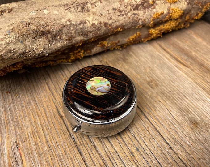 Featured listing image: Wood/ Wooden Pill box/ case: Black Palm, 3 Compartments, 1 Compartment