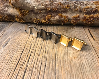 French Cufflink Blanks, Silver, Gunmetal Black, Gold, one pair, Bezel/ Tray set, square, 14/17 mm