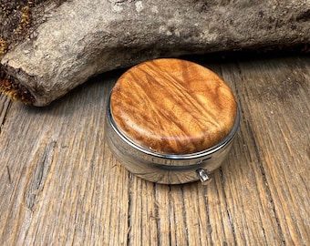 Wood/ Wooden Pill box/ case: AAAAA Gallery grade Big leaf Male Burl, 3 Compartments, 1 Compartment