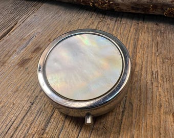 Pill box/ Make up container/ Keepsake container: Gold mother of Pearl, 3 compartments