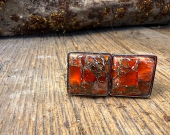 French Cufflinks: Carnelian Copper Mohave, 16/18 mm, square