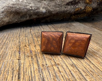 Boutons de manchette français en bois/bois : Lacewood australien, carré, 16/18 mm