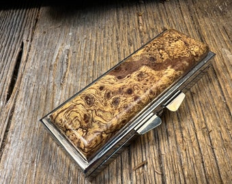 Wood/ Wooden Pill Box: AAAAA Gallery grade Spalted Maple Burl, 1 compartment, 5 partitions, 2 partitions