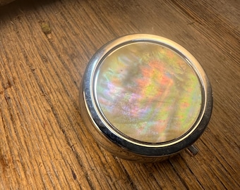 Pill box/ Make up container/ Keepsake container: Gold mother of Pearl, 3 compartments
