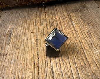 French Cufflinks: Blue Fire Labradorite, 14/17mm, square