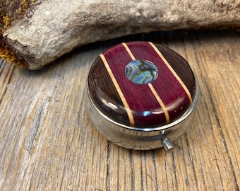 Wood/ Wooden Pill box, keepsake case: Wenge/ Purple Heart, 3 Compartments, 1 Compartment