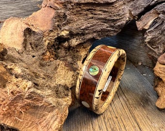 Wood/ Wooden Cuff Bracelet: Snakewood, Spalted Tamarind, Abalone, Mother of Pearl