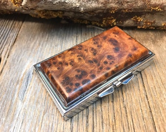 Wood/ Wooden Pill box/ Keepsake container: Highly aromatic Moroccan Thuya Burl, 6 partitons, 2 partitions, 1 compartment