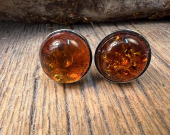 French Cufflinks: Baltic Amber, 16 mm, round