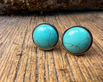 French Cufflinks: Kingman Arizona Spider vein Turqoise, 16 mm round