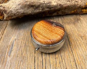 Wood/ Wooden Pill box/ Keepsake container: Old growth Gallery Grade Spalted  Florida Mahogany, 3 Compartments, 1 Compartment