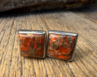 French Cufflinks: AAAAA Gallery grade Red Carnelian Copper Mohave,Square,14/17 mm