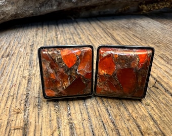 French Cufflinks:AAAAA Red Carnelian Copper Mohave, 16/18 mm, square