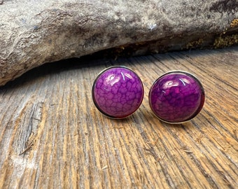 French Cufflinks: Natural Purple Dragon Vein Agate, 16mm, round