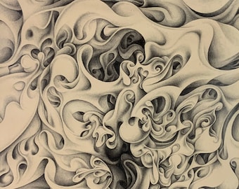 TRANSFORMATION original graphite drawing framed