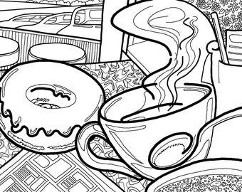 GOOD MORNING COFFEE - aka &quot;Dizzy Diner&quot; digital art for your coloring pleasure