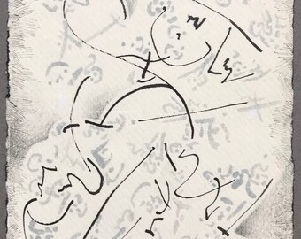 TRIBAL RUNES original abstract drawing framed