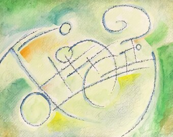 GREEN QUESTION original watercolor drawing framed