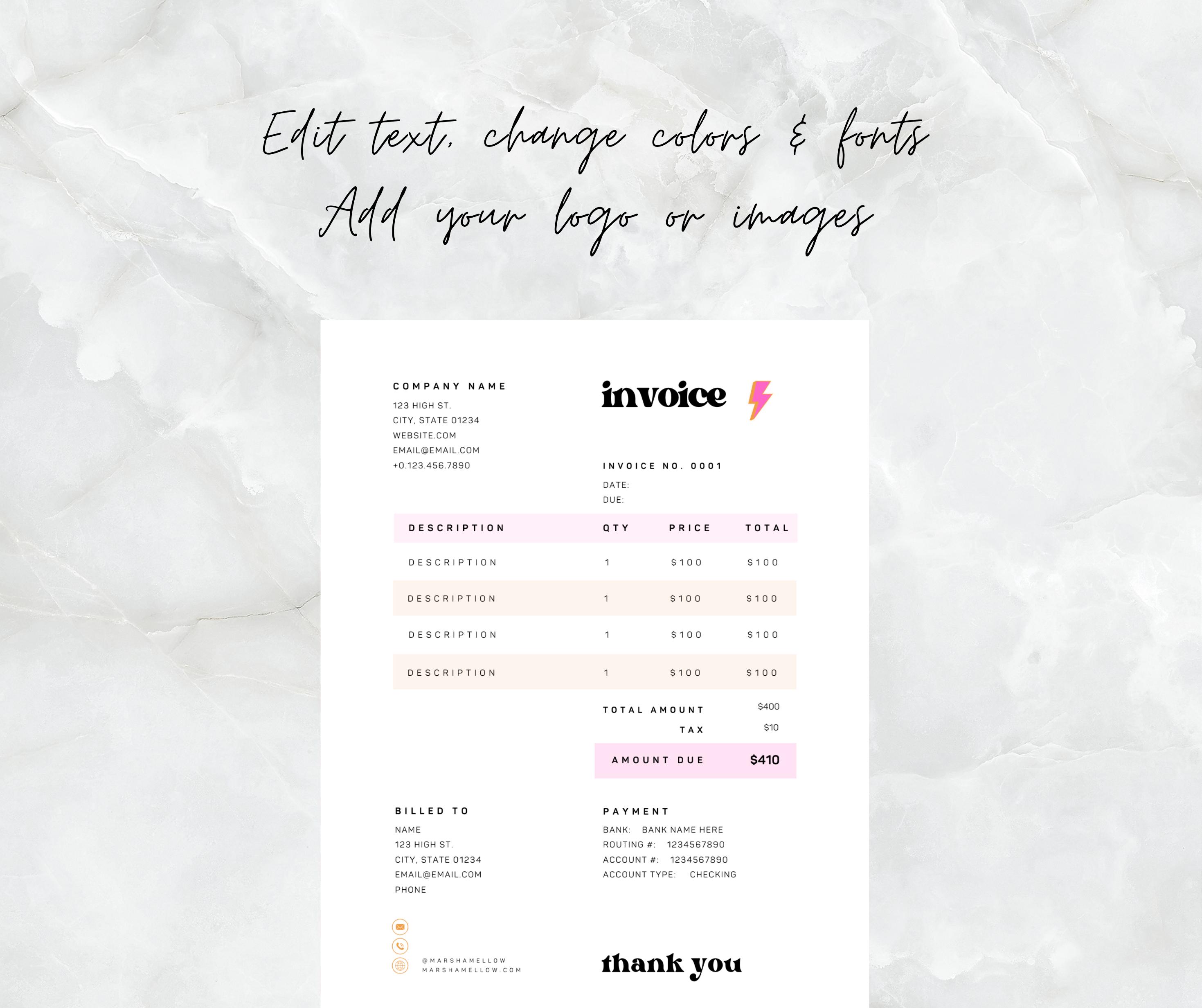 Editable Invoice Template Canva, Printable Small Business Invoice ...