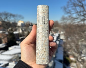 Terrazzo Mezuzah Case 7” – Modern Stone Design – Easy Install Judaica Gift for Home Blessing & Protection